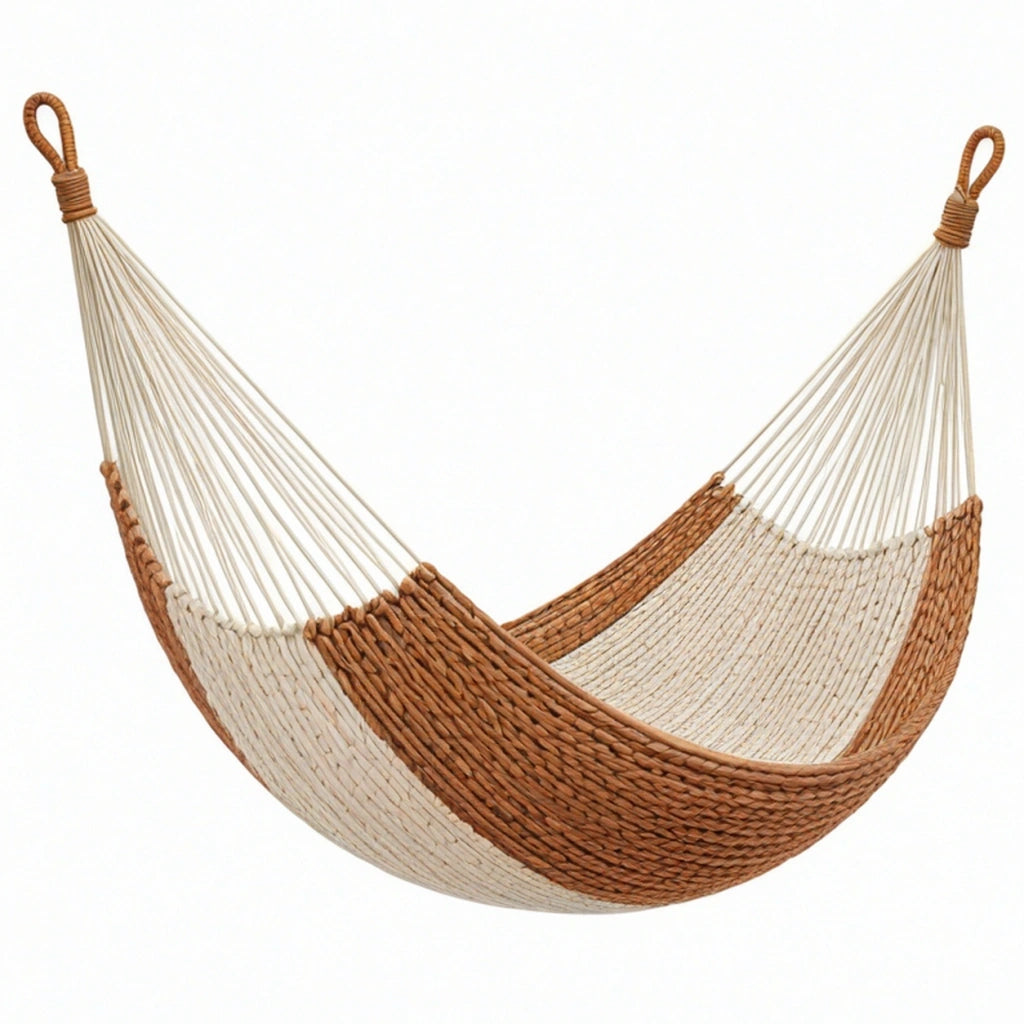 Amaca 200 x 100 cm in corda di cotone marrone e beige stile bohémien sospesa