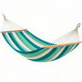 Amaca 300 x 140 cm in cotone turchese verde acqua e bianco con barre in legno per relax