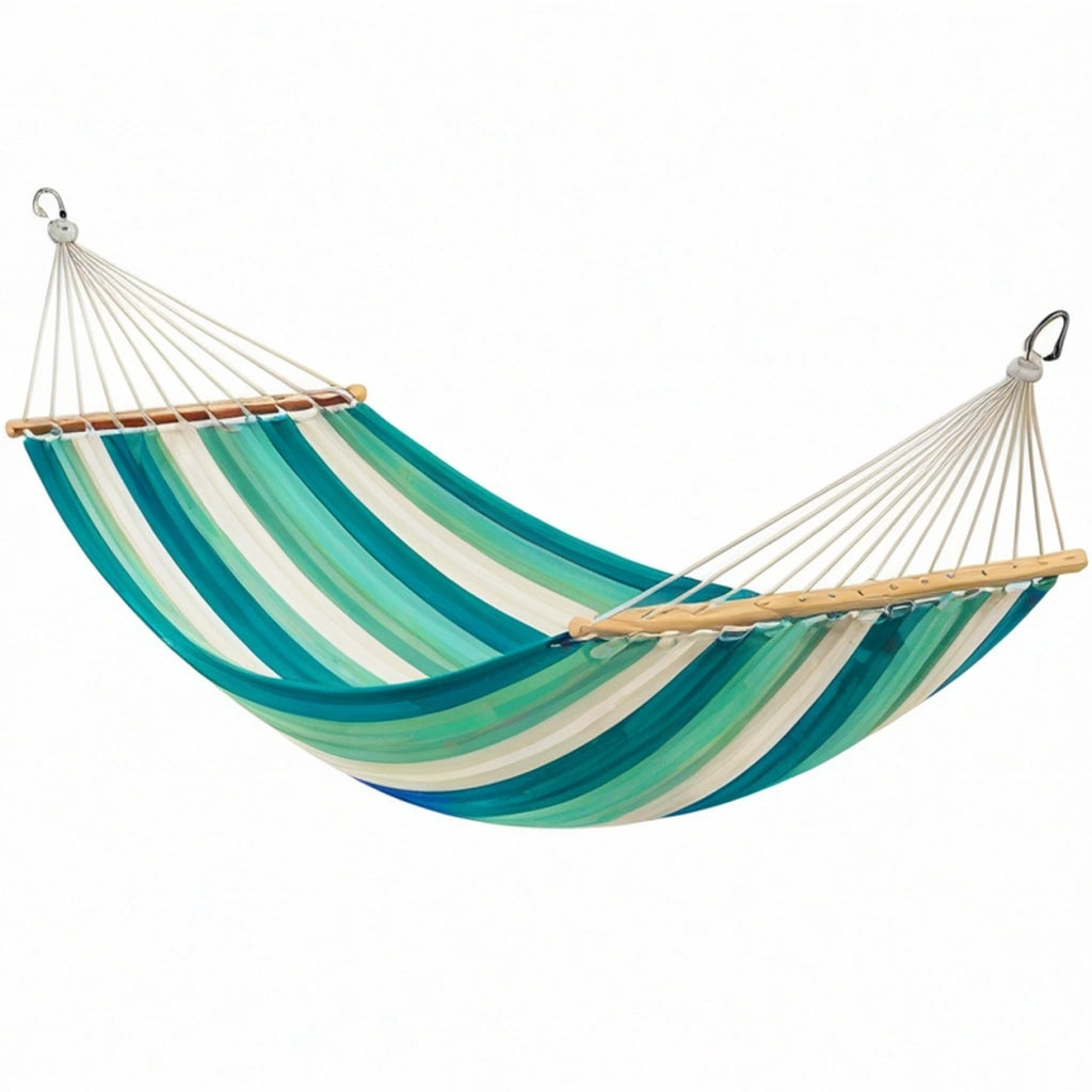 Amaca 300 x 140 cm in cotone turchese verde acqua e bianco con barre in legno per relax