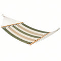 Amaca 300 x 100 cm in tessuto verde e beige con barre in legno per giardino