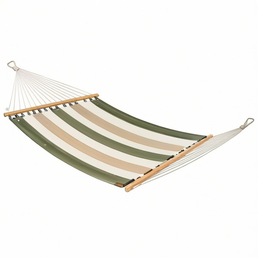 Amaca 300 x 100 cm in tessuto verde e beige con barre in legno per giardino
