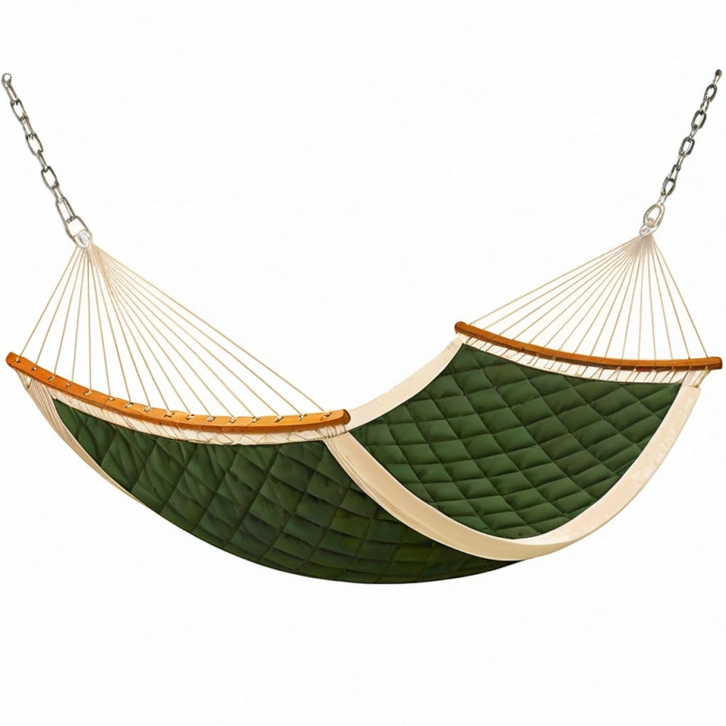 Amaca 300 x 120 cm in tessuto verde con barre in legno - sospesa da giardino