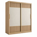 Armadio guardaroba 160 x 60 x 220 cm in legno beige a 2 ante scorrevoli stile moderno