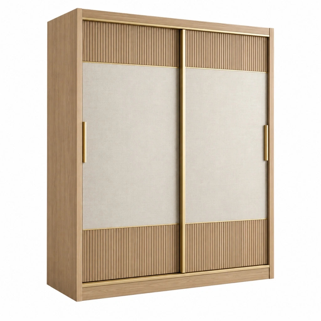 Armadio guardaroba 160 x 60 x 220 cm in legno beige a 2 ante scorrevoli stile moderno