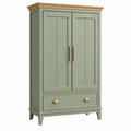 Armadio guardaroba 100 x 55 x 190 cm in legno verde salvia con 2 ante e cassetto stile classico