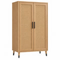 Armadio 80 x 40 x 180 cm in legno naturale e rattan - stile nordico a 2 ante