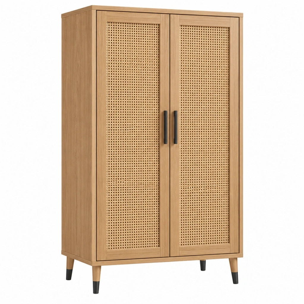 Armadio 80 x 40 x 180 cm in legno naturale e rattan - stile nordico a 2 ante