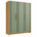 Armadio guardaroba 120x55x200 cm in legno verde salvia e rovere con 3 ante scanalate