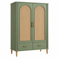 Armadio 100 x 50 x 180 cm in legno verde con rattan e 2 cassetti - stile naturale