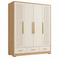 Armadio 160 x 52 x 200 cm in legno beige e rovere naturale con 4 ante e 3 cassetti