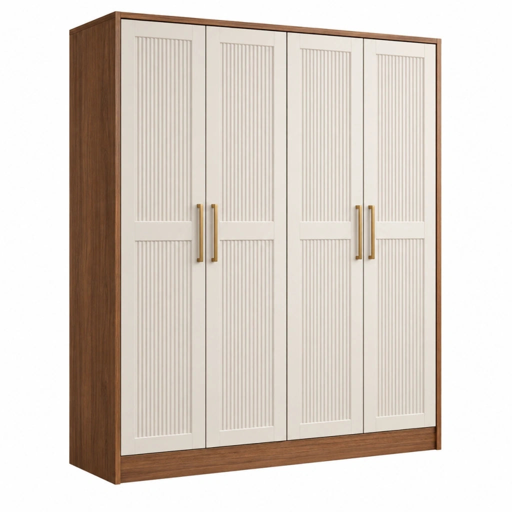 Armadio a 4 ante 200 x 60 x 220 cm in pannelli di legno bianco/noce stile moderno