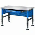 Banco da lavoro 120 x 60 x 85 cm in acciaio blu e grigio con cassetto regolabile