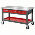 Banco da lavoro mobile 150 x 70 x 90 cm in acciaio grigio e rosso con 3 cassetti