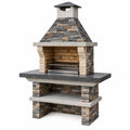 Barbecue da giardino 120 x 70 x 210 cm in pietra grigio beige con griglia in metallo stile rustico
