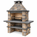 Barbecue da giardino 120 x 80 x 220 cm in pietra grigio beige con griglia in acciaio e camino