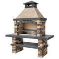 Barbecue da giardino 150 x 75 x 230 cm in pietra multicolore con griglia in acciaio e cappa