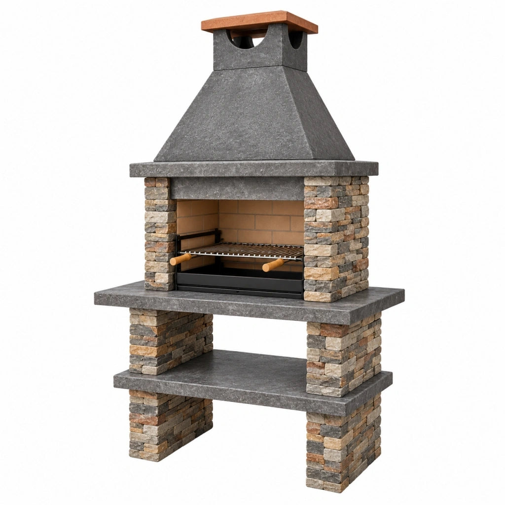 Barbecue da giardino 110 x 70 x 210 cm in pietra grigio/marrone con griglia stile rustico