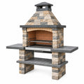 Barbecue da giardino 160 x 90 x 220 cm in pietra beige e grigia con griglia in acciaio