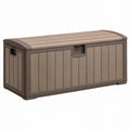 Cassapanca da esterno 120 x 55 x 60 cm in resina marrone effetto legno con coperchio