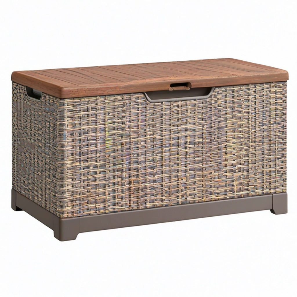 Cassapanca contenitore 120 x 55 x 60 cm in fibra intrecciata e legno marrone per esterno