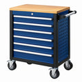 Carrello portautensili 77 x 46 x 97 cm in acciaio blu e nero con 7 cassetti e piano in legno