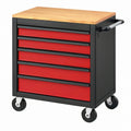 Carrello portautensili 77 x 46 x 97 cm in acciaio nero e rosso con piano in legno e 7 cassetti