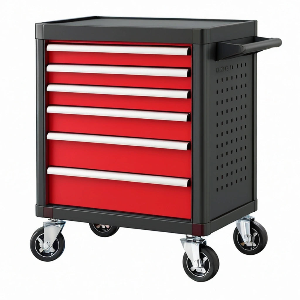 Carrello portautensili 77 x 46 x 97 cm in acciaio nero e rosso con 7 cassetti su ruote