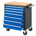 Carrello portautensili 77 x 46 x 97 cm in acciaio blu con piano in legno 7 cassetti e ruote