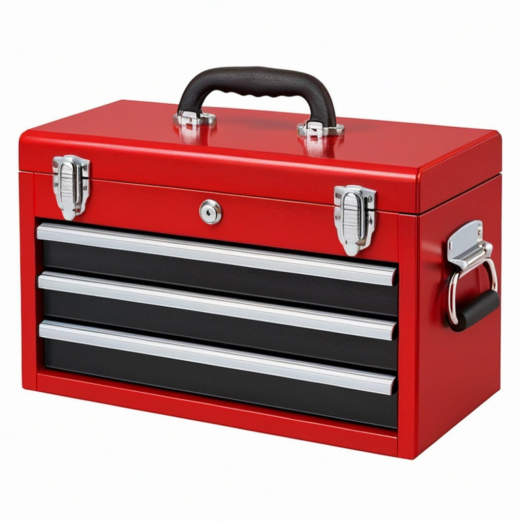 Valigetta portautensili 50 x 25 x 35 cm in acciaio rosso con cassetti e maniglia