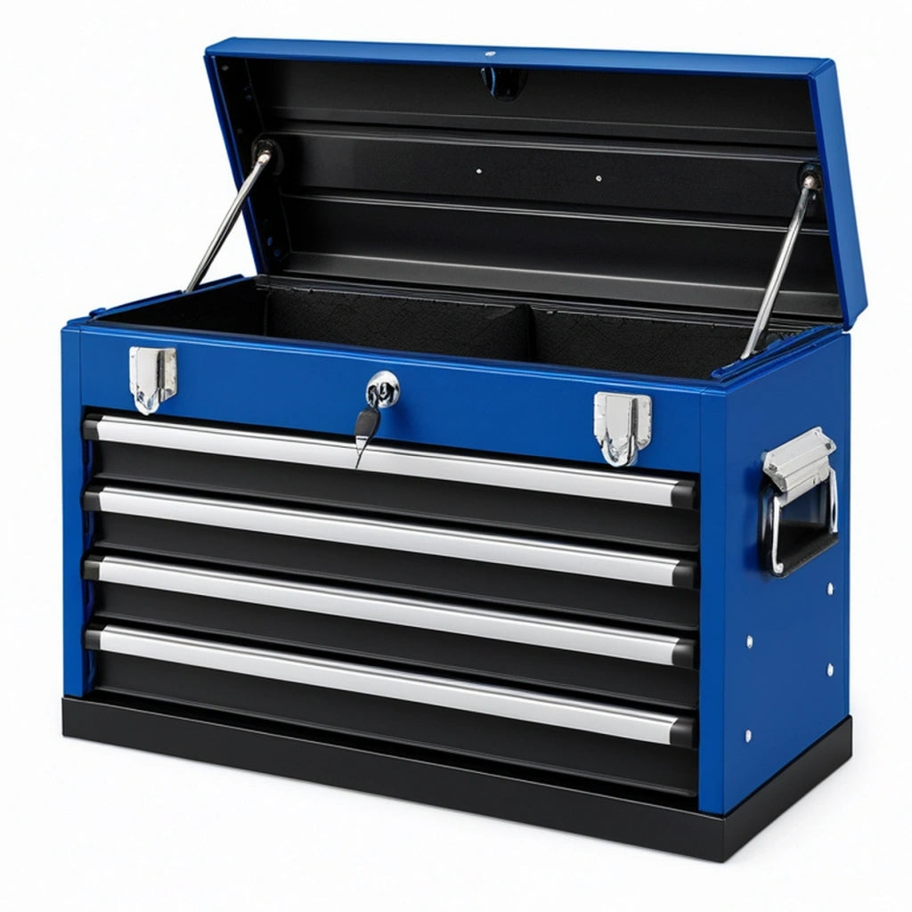 Cassetta portautensili 66 cm in acciaio blu con 4 cassetti e chiusura