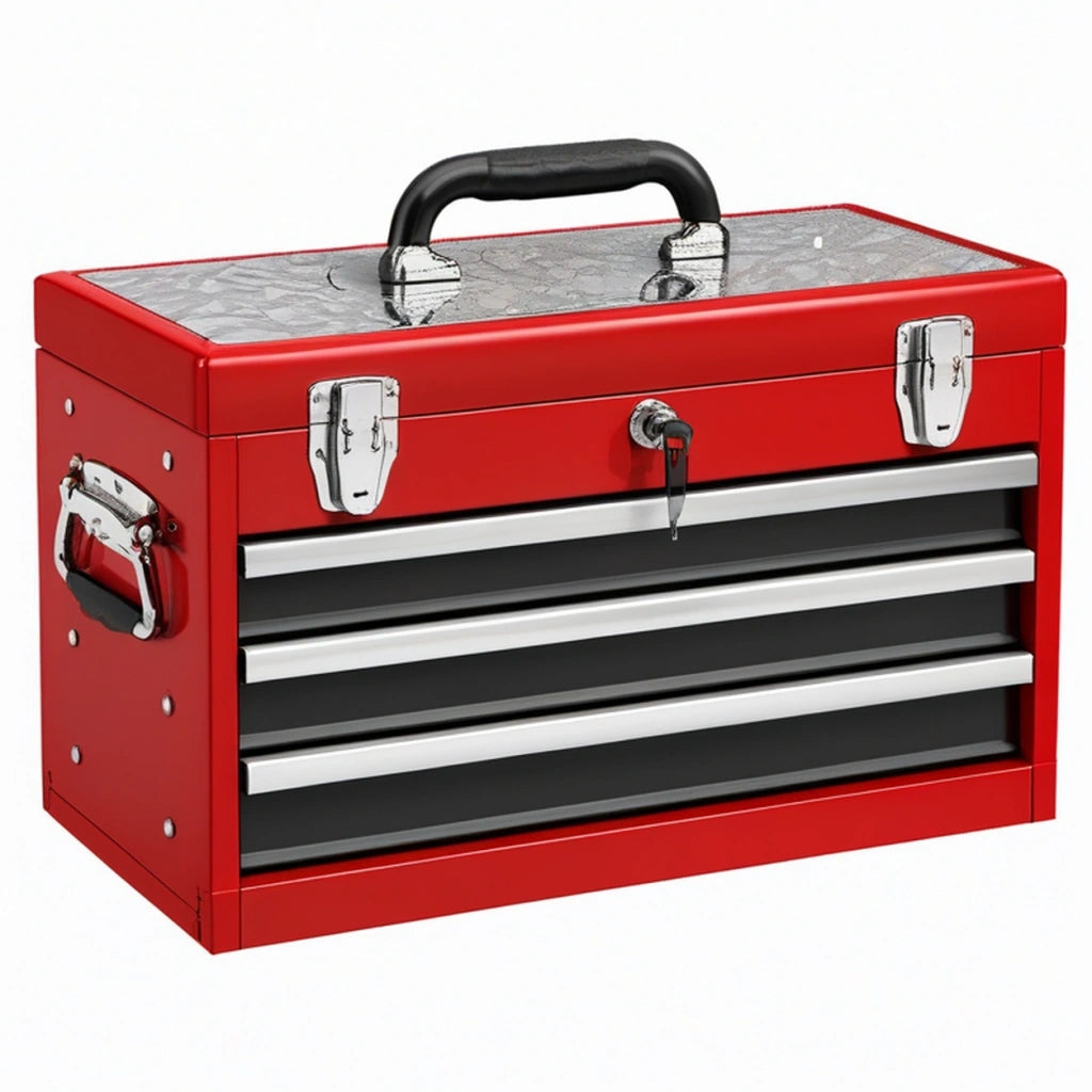 Cassettiera portautensili 60x30x40 cm in metallo rosso - portatile con tre cassetti