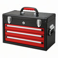 Cassetta portautensili 40 x 20 x 25 cm in metallo nero e rosso con 3 cassetti